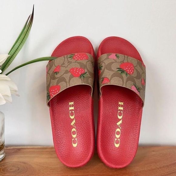 Coach Shoes - Coach Uli Sport Slide In Signature Canvas With Wild Strawberry Print